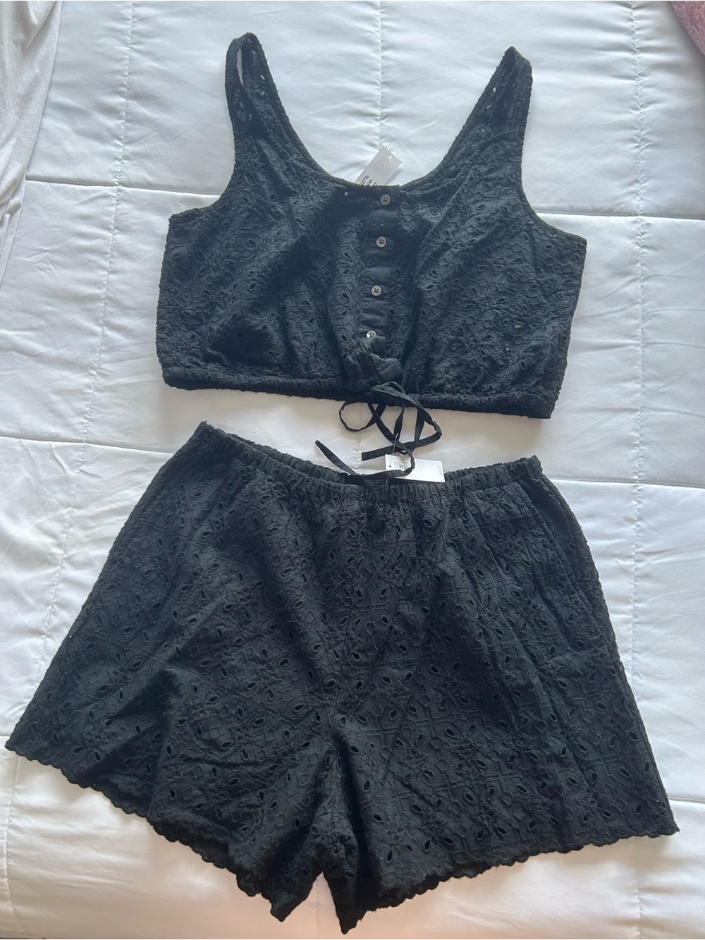 GAP Black Eyelet Lace Crop Cami and Shorts Set